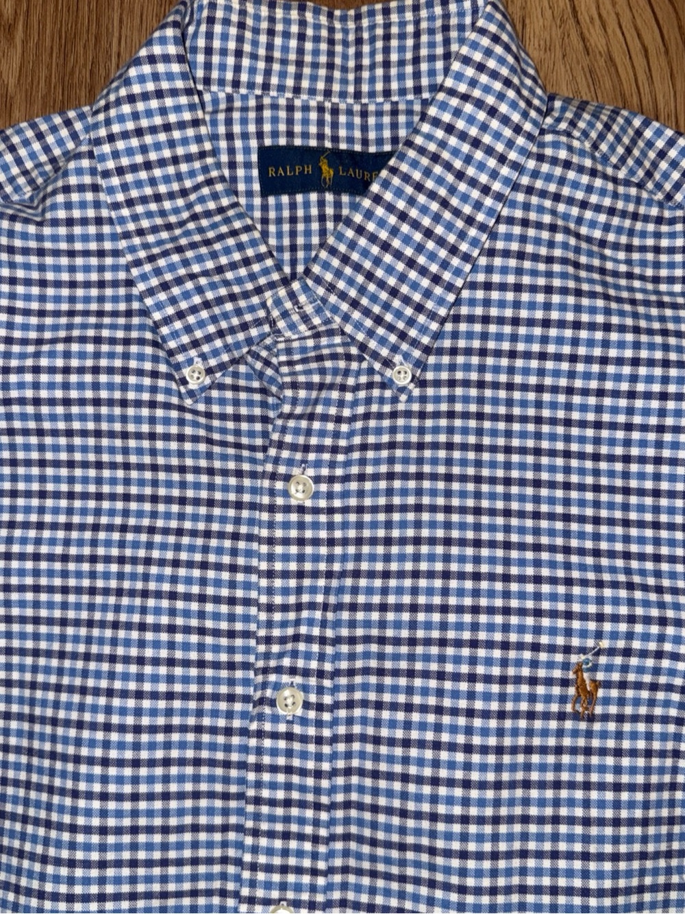 Ralph Lauren Shirt Men’s 2XL Flesh Blue Pony Blue Check/Gingham Button Down